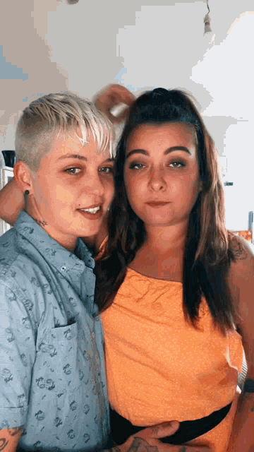 two women are posing for a picture and one of them is wearing a yellow top