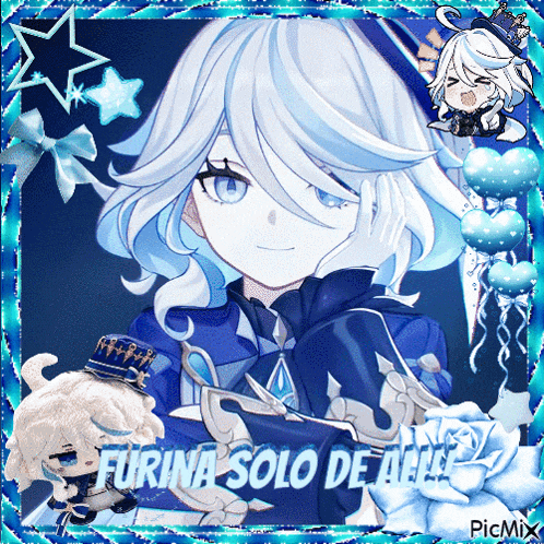 a picture of a girl with white hair and the words furia solo de alli