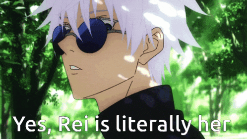 a picture of a person with the words yes rei is literally her below them