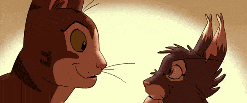 a cartoon drawing of two cats looking at each other and smiling