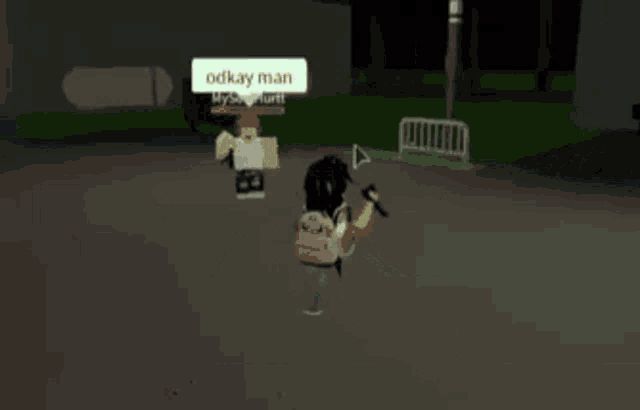 a person is holding a gun in a video game while another person is walking in the background .