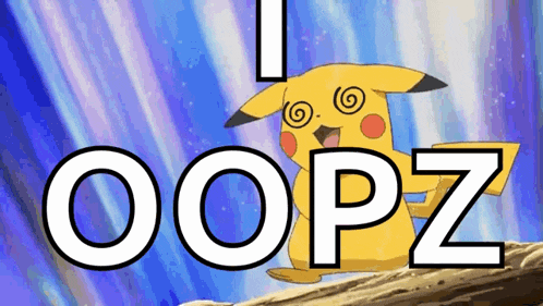 a pikachu is sitting on a tree branch with the word oops written below it