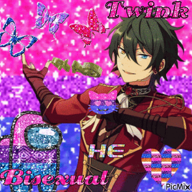 a picture of a bisexual anime character with butterflies