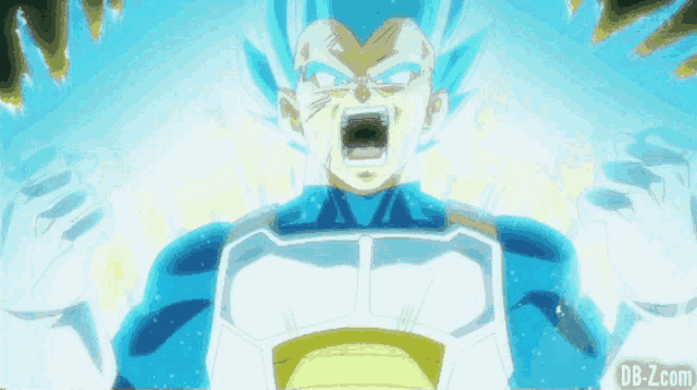 a cartoon of a man with blue hair and the words db-z.com on the bottom right