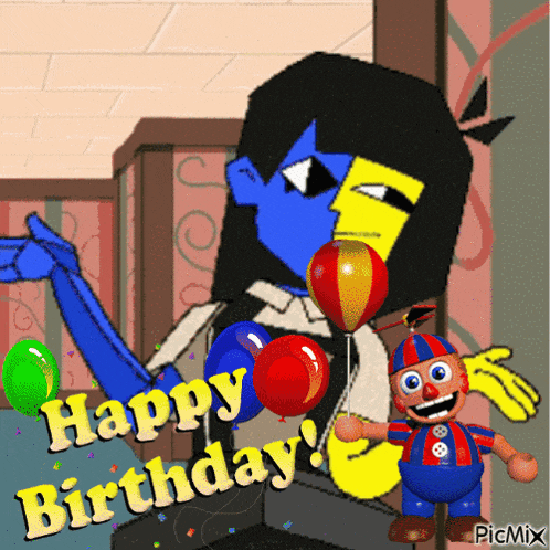 a birthday card with a clown and balloons and the words happy birthday
