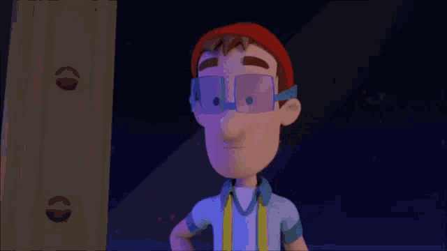 a cartoon character wearing sunglasses looks through binoculars