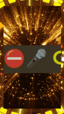 a picture of a microphone a red ball and a green circle