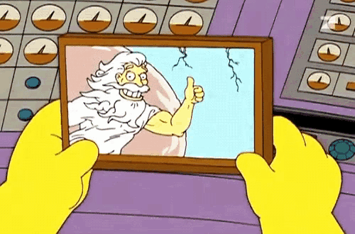 a cartoon character is holding a picture of a man giving a thumbs up sign