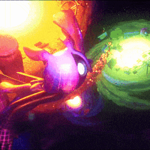 a purple object with horns is surrounded by other items