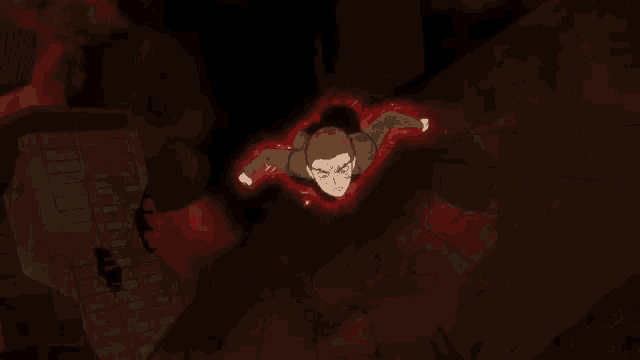 a cartoon of a man flying through the air with a red glow around him