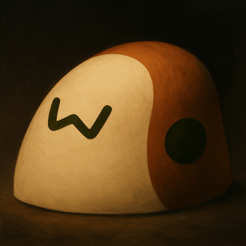 a brown and white object with a green w on the face
