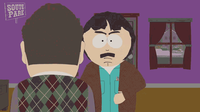 a cartoon of two men with glasses and a sign that says south park