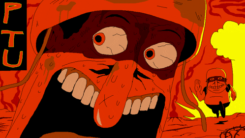 a cartoon drawing of a monster with the word ptc on the bottom
