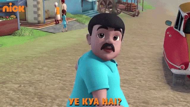 a cartoon character with a mustache is asking ye kya hai
