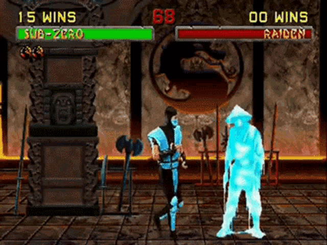 a video game with sub zero and raiden playing against each other