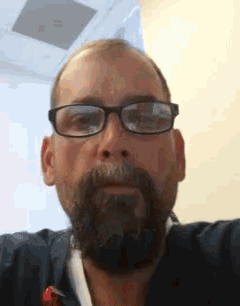 a man with glasses and a beard looks at the camera .