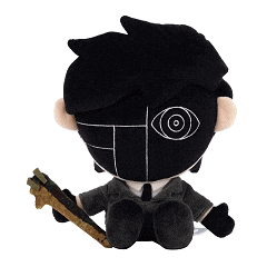 a stuffed toy of a man in a suit and tie holding a sword