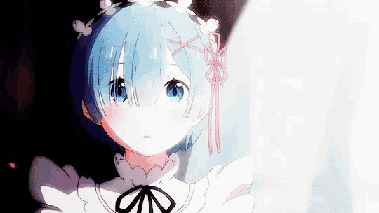 a girl with blue hair is wearing a white dress and a bow