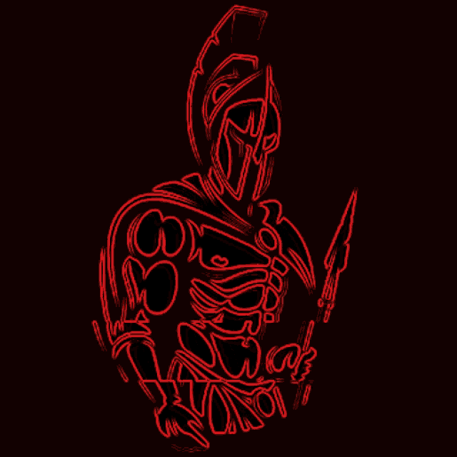 a drawing of a spartan holding a spear and a helmet