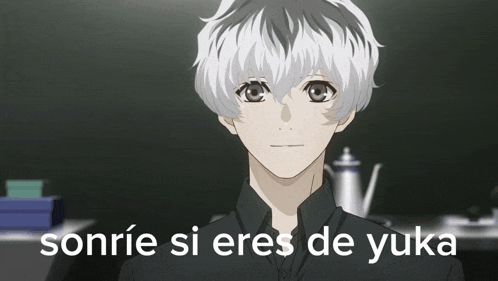 a picture of a anime character with the words sonrie si eres de yuka below him