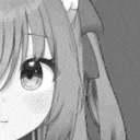 a black and white drawing of a girl with long hair and a cat ear .