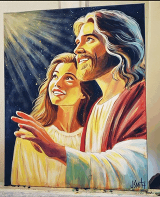 a painting of jesus and a young girl by j.smith