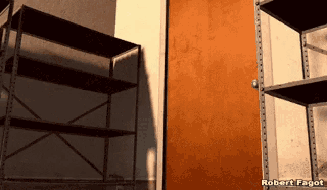 a picture of a shelf and a door with the name robert fagot on the bottom