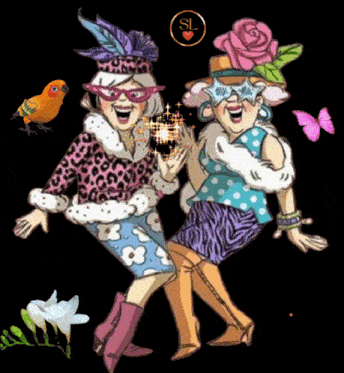 a cartoon of two women dancing with the letters sl on the bottom right