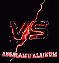 a black background with red lightning and the words assalamu'alaikum