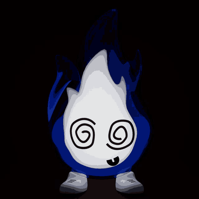 a blue and white cartoon character with a swirling face