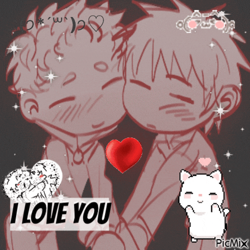a picture of two boys kissing with the words i love you on the bottom right
