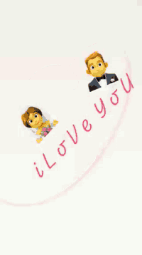 a drawing of a bride and groom with the words " i love you " written on it