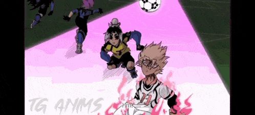 a cartoon of a soccer game with the words tg anms on the bottom right