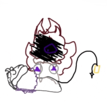a drawing of a devil with horns and a purple eye .