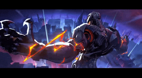 a cartoon drawing of a robot with flames coming out of its arm