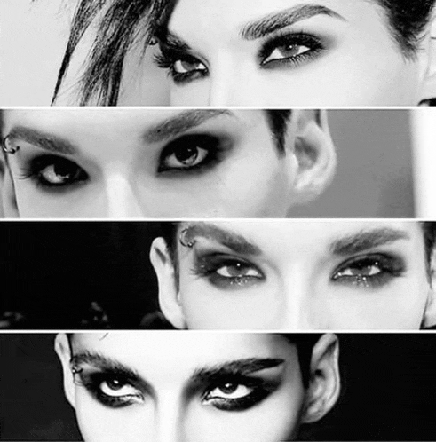 a black and white photo of a woman 's eyes and eyebrows .
