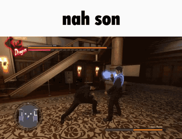 two men are fighting in a video game with the words nah son on the bottom