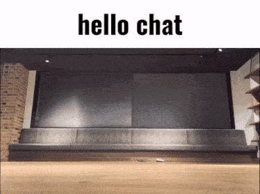 a picture of a living room with the words hello chat on top