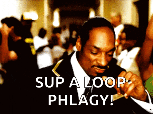 a picture of snoop dogg with the words sup a loop phlagy below him