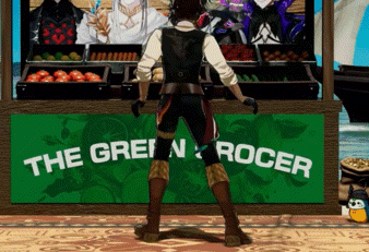 a man is standing in front of a green sign that says the green racer