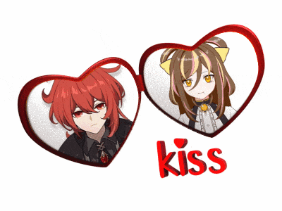 a picture of a boy and a girl with the word kiss underneath them