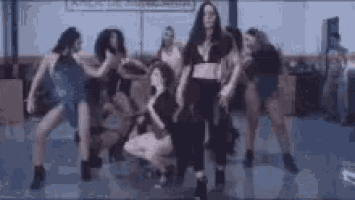 a group of women are dancing in a room in a dance studio .