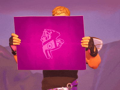 a cartoon character with wings is holding a purple piece of paper with a llama on it