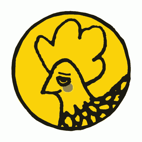 a yellow circle with a chicken on it