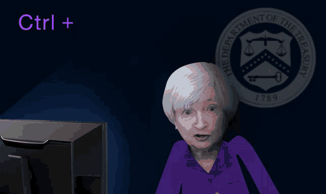 a cartoon of a woman in front of a sign that says the department of the treasury