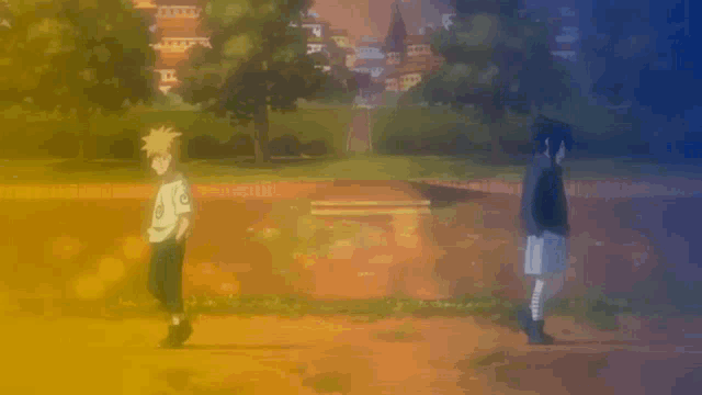 a couple of anime characters are standing next to each other