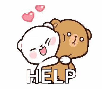 a couple of teddy bears hugging each other with the words `` help '' above them .