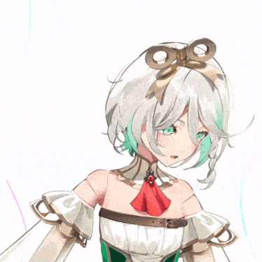 a drawing of a girl with white hair and green hair