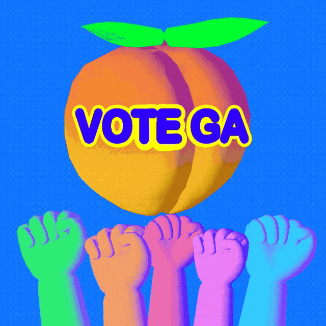 a colorful peach with the word vote ga on it