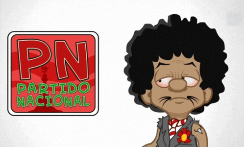 a cartoon of a man next to a pn partido nacional sign